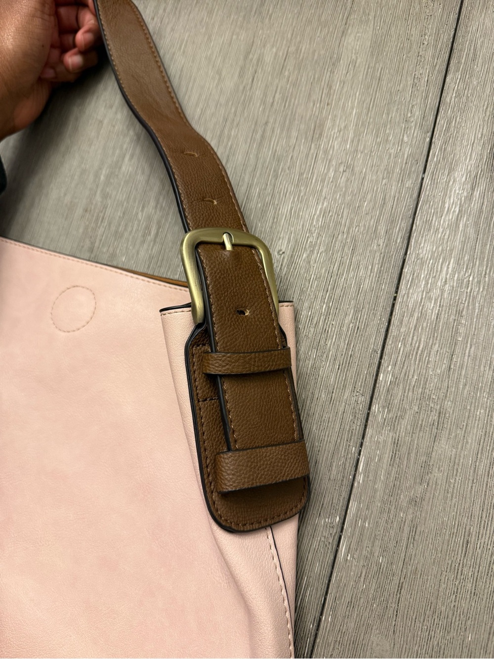 Blush Pink Faux Leather Hobo Shoulder Bag Brown Strap Soft Feminine - Picture 4 of 7
